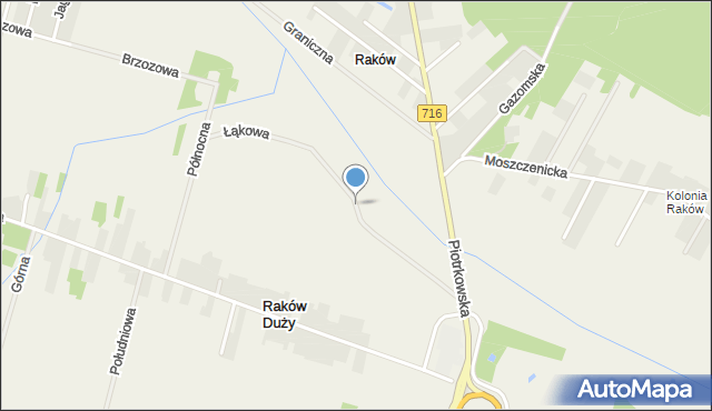 Raków Duży, Łąkowa, mapa Raków Duży