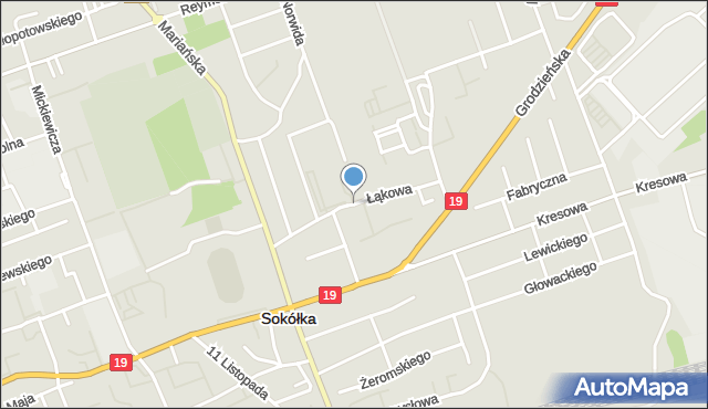 Sokółka, Łąkowa, mapa Sokółka