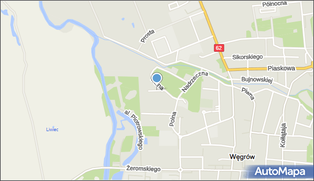 Węgrów, Łąkowa, mapa Węgrów