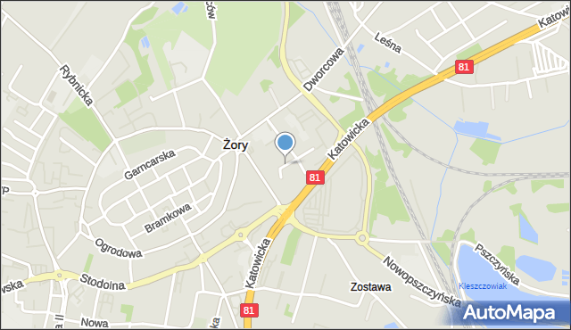 Żory, Laskowskiego, mapa Żor