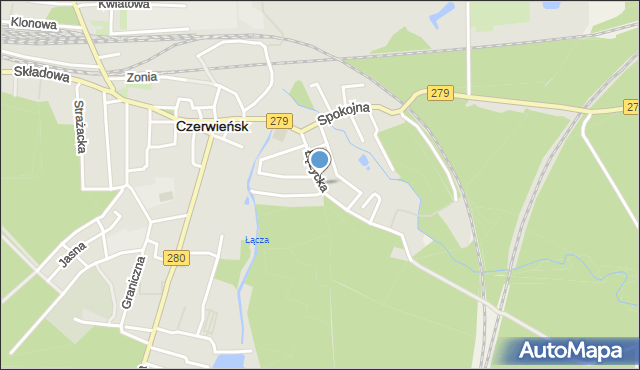 Czerwieńsk, Łężycka, mapa Czerwieńsk