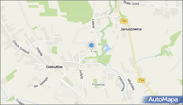 Giebułtów gmina Wielka Wieś, Leśna, mapa Giebułtów gmina Wielka Wieś