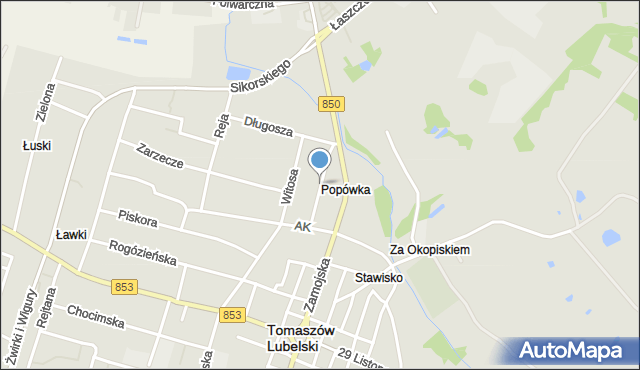 Tomaszów Lubelski, Legionów Polskich, mapa Tomaszów Lubelski