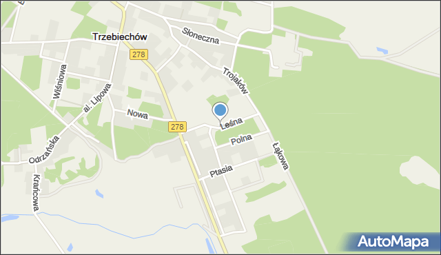 Trzebiechów powiat zielonogórski, Leśna, mapa Trzebiechów powiat zielonogórski