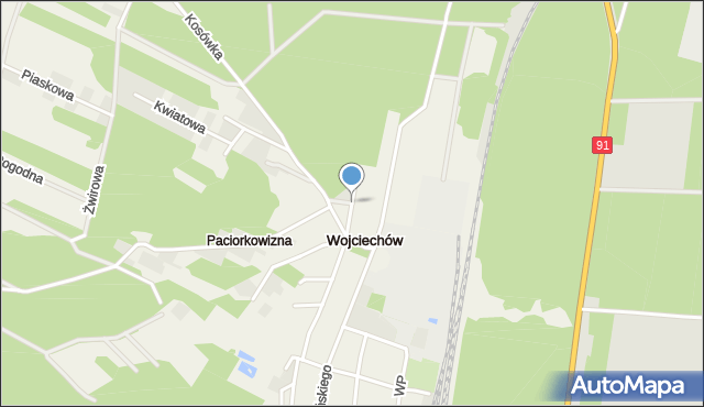 Wojciechów gmina Gomunice, Leśna, mapa Wojciechów gmina Gomunice
