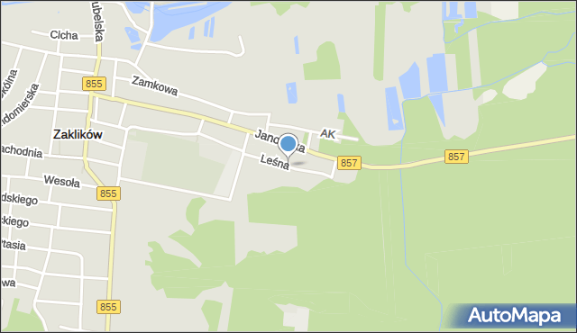 Zaklików, Leśna, mapa Zaklików