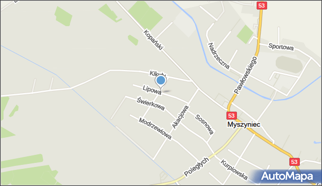 Myszyniec, Lipowa, mapa Myszyniec