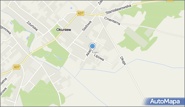 Okuniew, Lipowa, mapa Okuniew