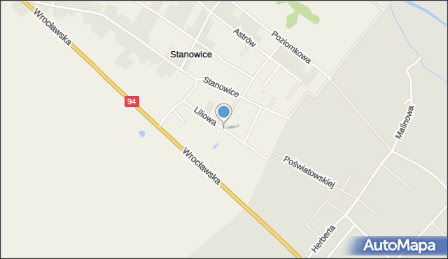 Stanowice gmina Oława, Liliowa, mapa Stanowice gmina Oława