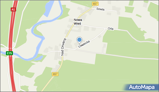 Nowa Wieś gmina Lubicz, Łowiecka, mapa Nowa Wieś gmina Lubicz