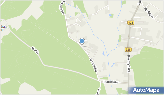 Gostyń gmina Wyry, Łuczników, mapa Gostyń gmina Wyry