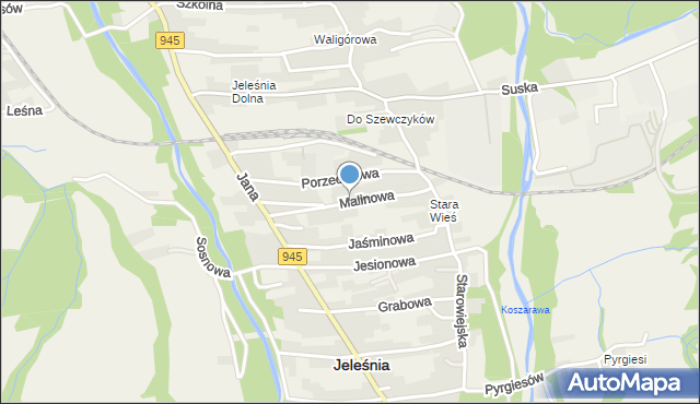 Jeleśnia, Malinowa, mapa Jeleśnia