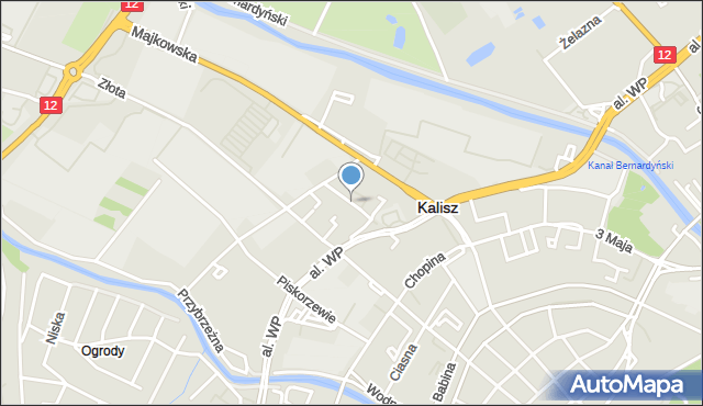 Kalisz, Mazurska, mapa Kalisza