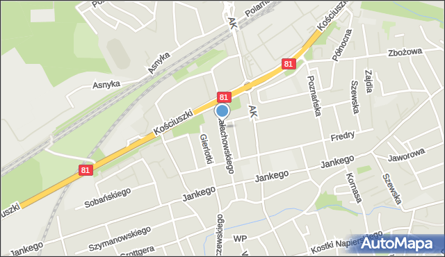 Katowice, Małachowskiego, mapa Katowic