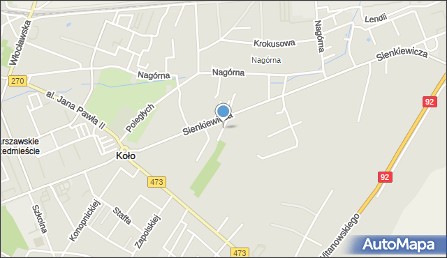 Koło, Malinowa, mapa Koło