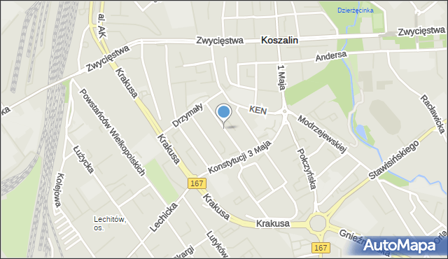 Koszalin, Mariańska, mapa Koszalina