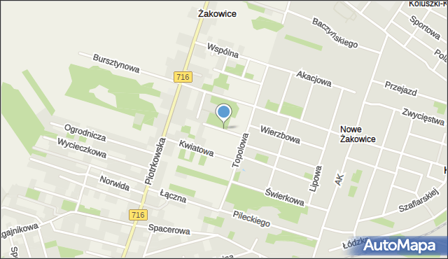 Żakowice gmina Koluszki, Magnoliowa, mapa Żakowice gmina Koluszki