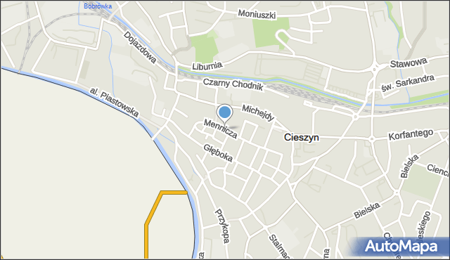 Cieszyn, Mennicza, mapa Cieszyna