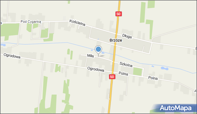 Brzóze, Miła, mapa Brzóze