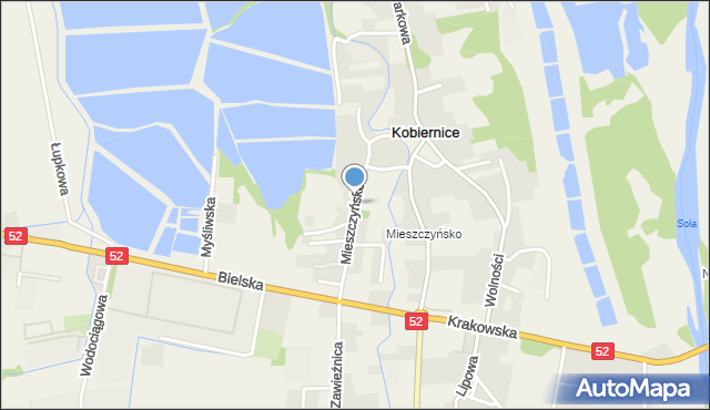 Kobiernice, Mieszczyńsko, mapa Kobiernice