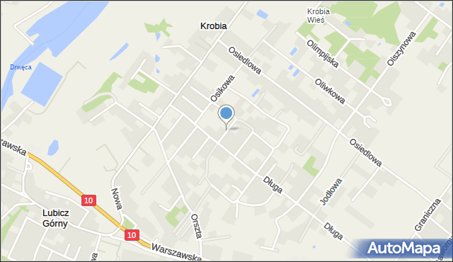 Krobia gmina Lubicz, Miła, mapa Krobia gmina Lubicz