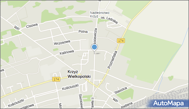 Krzyż Wielkopolski, Mickiewicza Adama, mapa Krzyż Wielkopolski