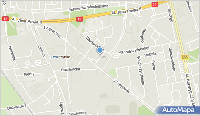 Leszno, Mierosławskiego Ludwika, gen., mapa Leszno