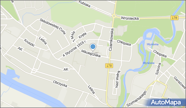 Oborniki, Mikołajczaka Franciszka, mapa Oborniki