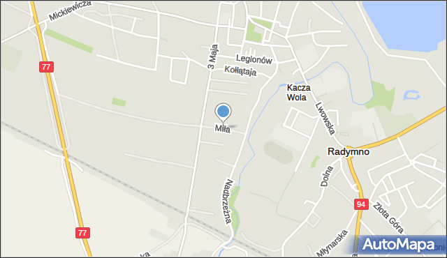 Radymno, Miła, mapa Radymno