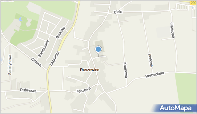 Ruszowice gmina Głogów, Miodowa, mapa Ruszowice gmina Głogów