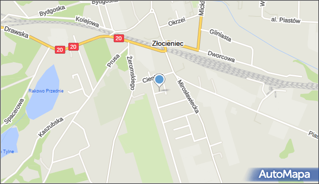 Złocieniec, Mieszka I, mapa Złocieniec