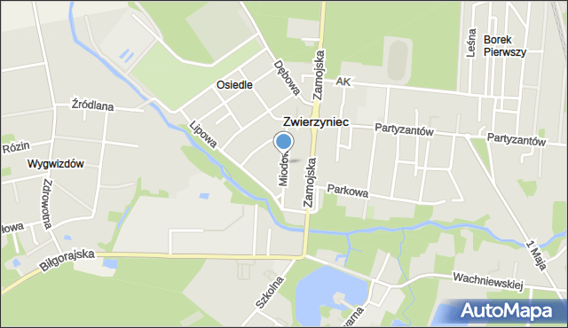 Zwierzyniec powiat zamojski, Miodowa, mapa Zwierzyniec powiat zamojski