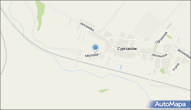 Cyprzanów, Młyńska, mapa Cyprzanów