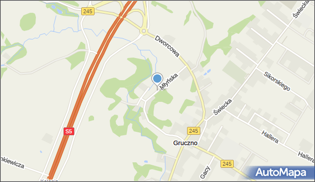 Gruczno, Młyńska, mapa Gruczno