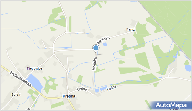 Krępna, Młyńska, mapa Krępna