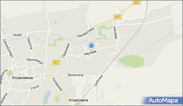 Krzanowice powiat raciborski, Młyńska, mapa Krzanowice powiat raciborski