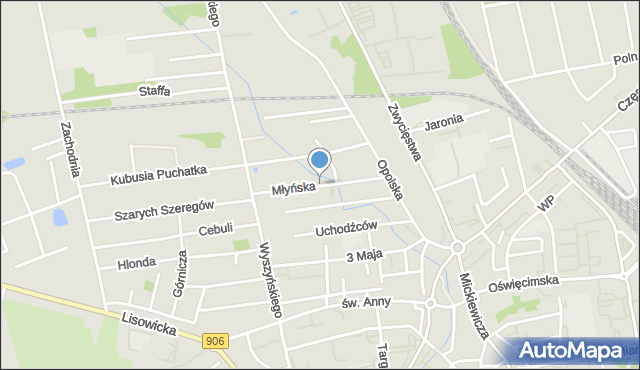 Lubliniec, Młyńska, mapa Lubliniec