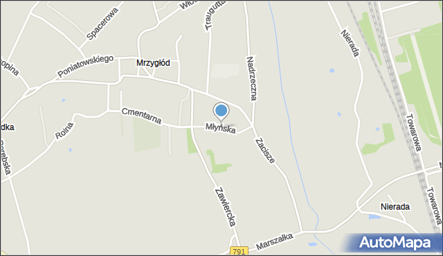 Myszków, Młyńska, mapa Myszków