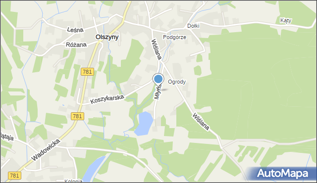 Olszyny gmina Babice, Młyńska, mapa Olszyny gmina Babice