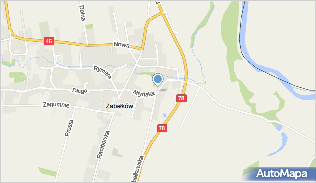 Zabełków, Młyńska, mapa Zabełków