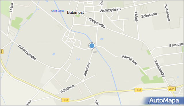 Babimost, Mostowa, mapa Babimost