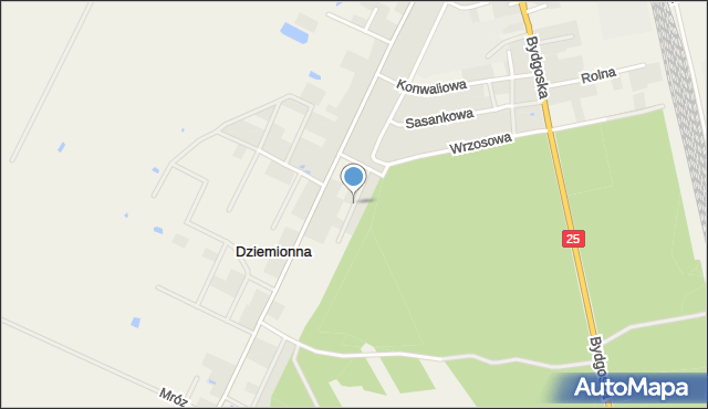 Dziemionna, Modrzewiowa, mapa Dziemionna