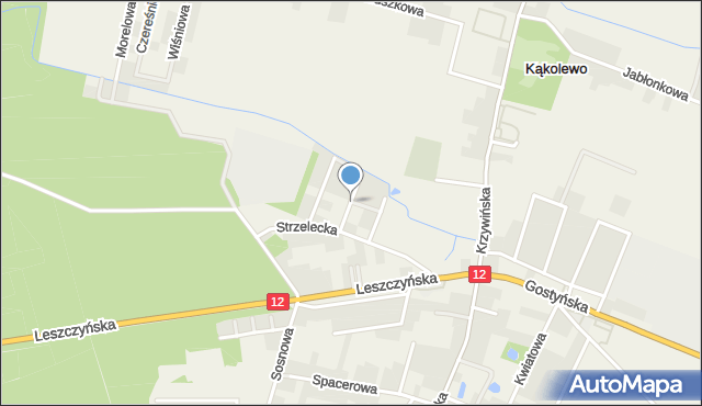 Kąkolewo gmina Osieczna, Modrzewiowa, mapa Kąkolewo gmina Osieczna
