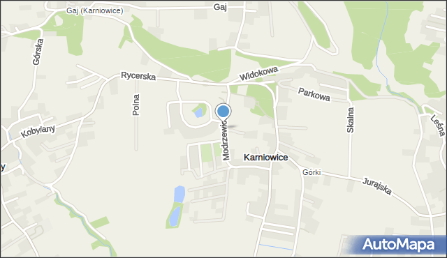 Karniowice gmina Zabierzów, Modrzewiowa, mapa Karniowice gmina Zabierzów