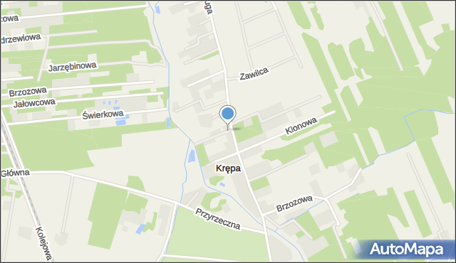 Krępa gmina Prażmów, Modrzewiowa, mapa Krępa gmina Prażmów