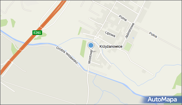 Krzyżanowice gmina Wisznia Mała, Mostowa, mapa Krzyżanowice gmina Wisznia Mała