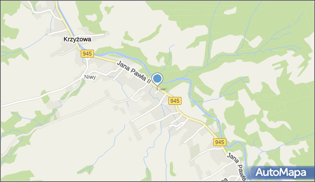 Krzyżowa gmina Jeleśnia, Modrzewiowa, mapa Krzyżowa gmina Jeleśnia