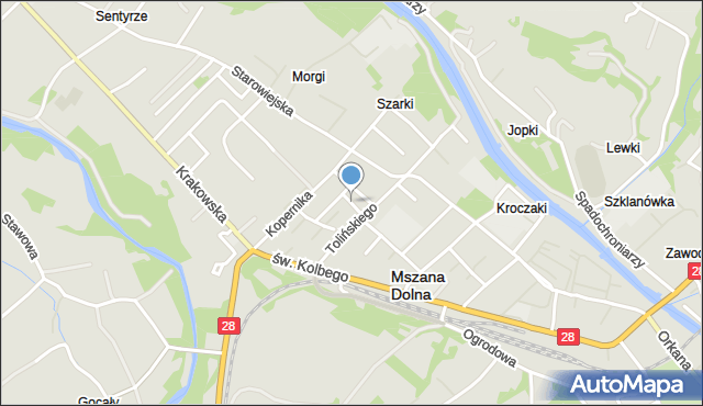 Mszana Dolna, Modrzejewskiej Heleny, mapa Mszana Dolna