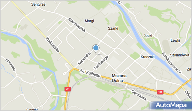 Mszana Dolna, Moniuszki Stanisława, mapa Mszana Dolna