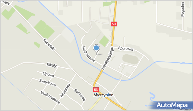 Myszyniec, Modra, mapa Myszyniec